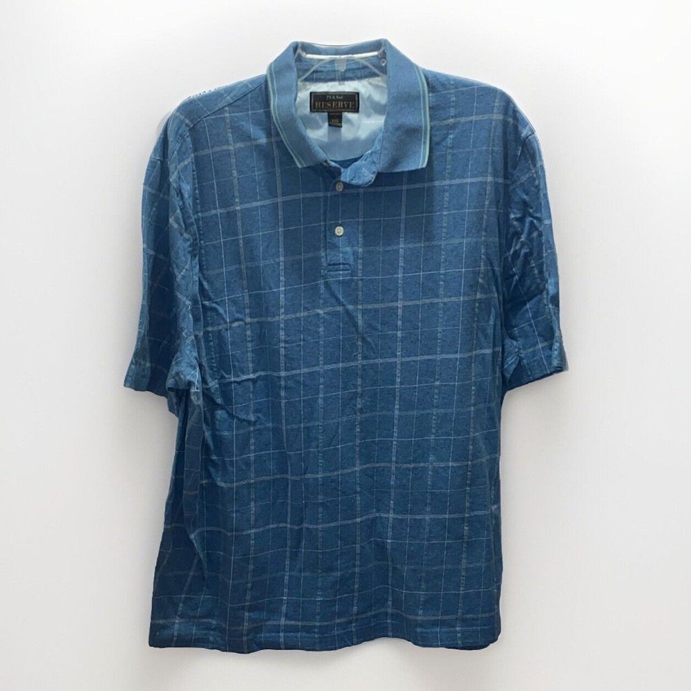 Jos‎ A Bank Reserve 100% Cotton Blue Check Short Sleeve Polo Shirt Men's sz XXL